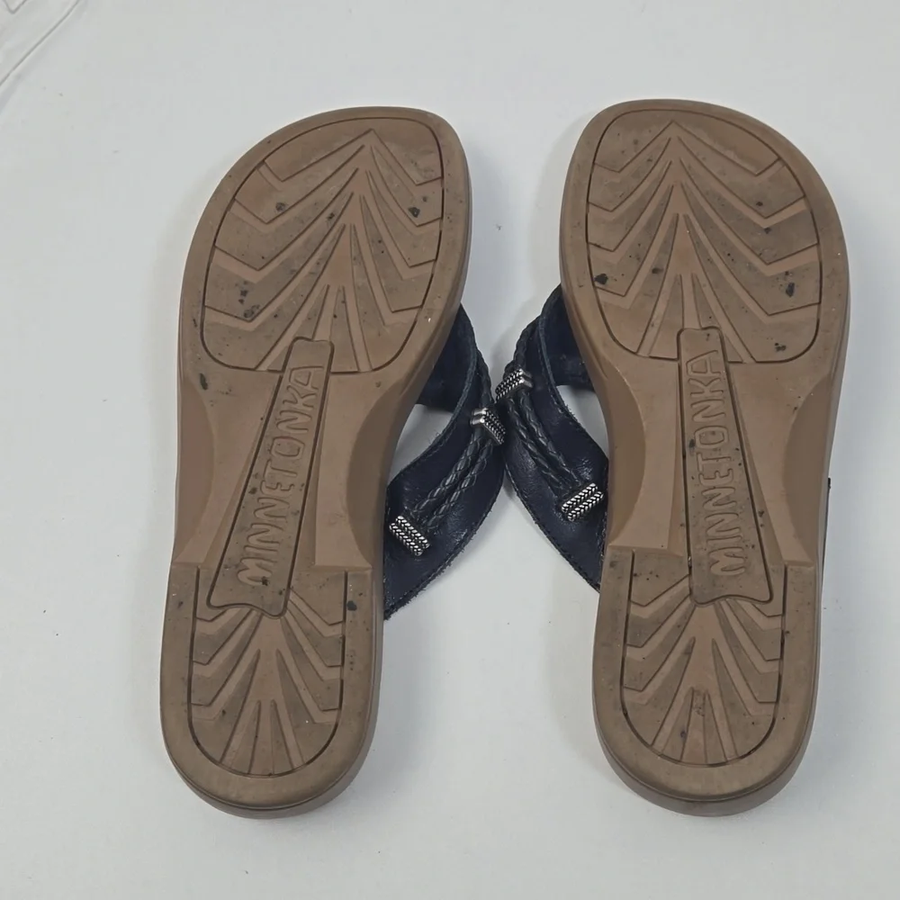 Minnetonka Navy Leather Sandals